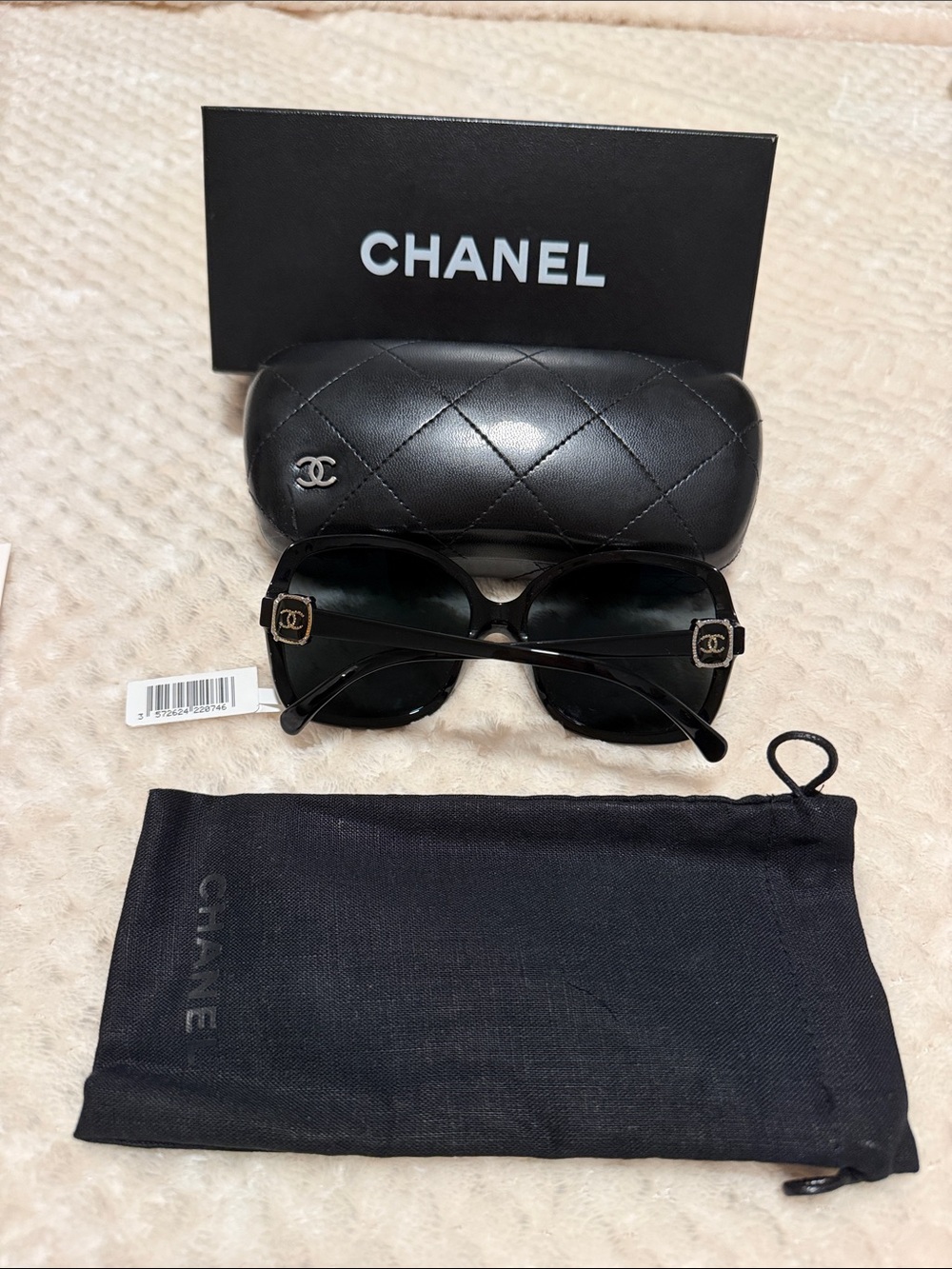 Rare NWT Chanel 5174 Oversized Black Sunglasses Full Gift Box Presentation Set
